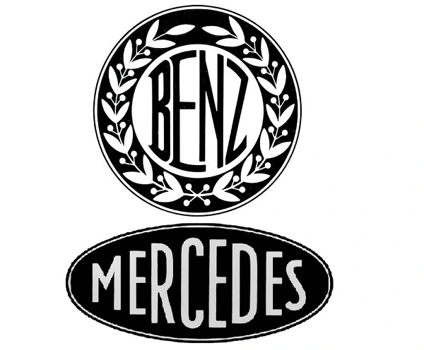 Oude logo's van Benz en Mercedes.